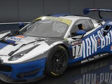 Ferrari 488 GT3 EVO in the blue & chrome variant of the Gulf Irn Bru Racing Livery