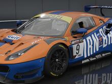 Ferrari 488 GT3 Evo in the standard orange & blue variant of the Gulf Irn Bru Racing livery