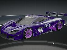 purple 720S with a white stripe and Team Iris Logo on the door