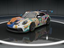 A cursed ambination 50/50 split between an Irn-Bru/Gulf racing livery and a Goodsmile racing livery