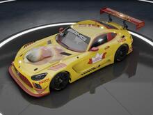 yellow mercedes amg car with a bread picture on the hood