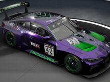 Purple car, green trim.