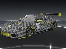 Image of a Porsche 992 with a UV test grid livery.