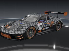 Porsche 992 GT3 with a Blender-themed livery