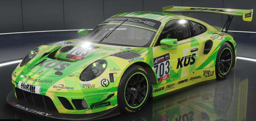 Hi-Wi-Sim Racing Variation of the famous Manthey Grello Design - a combination of the Proton Dempsey Livery as base layer (Triangles) and the neon Grello Design as Top Layer. 