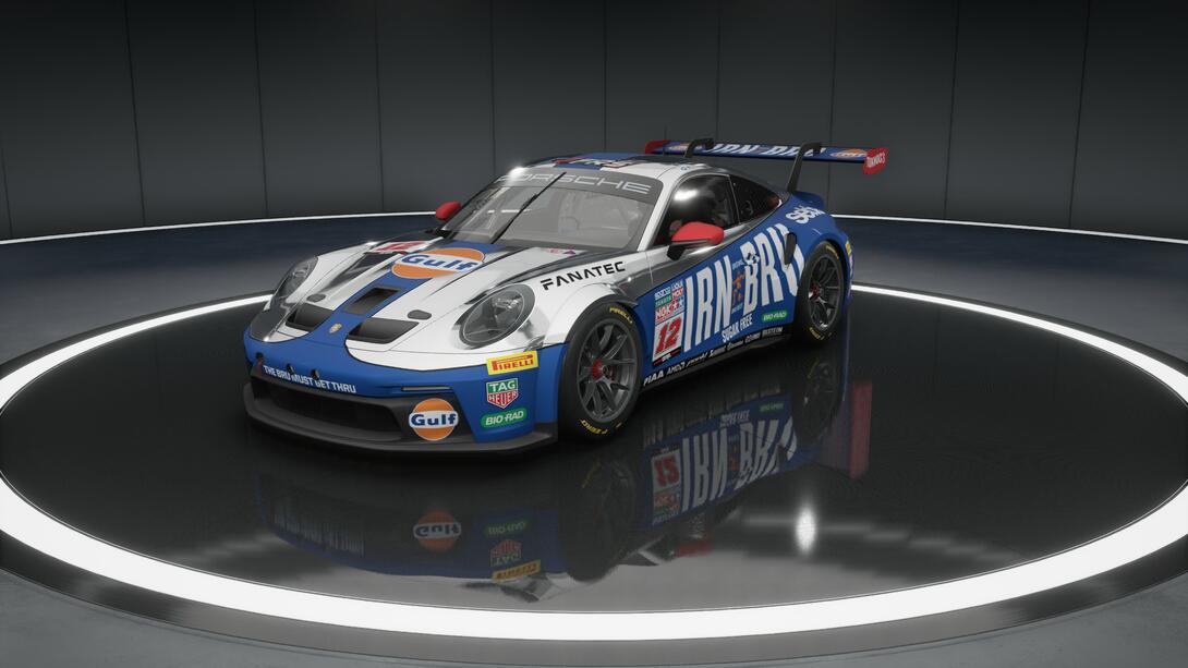 Irn Bru/Gulf livery for the 992 Porsch Cup car, Sugar Free Variant (Chrome/Blue)