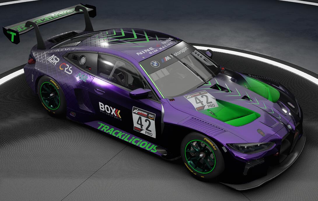 Purple car, green trim.