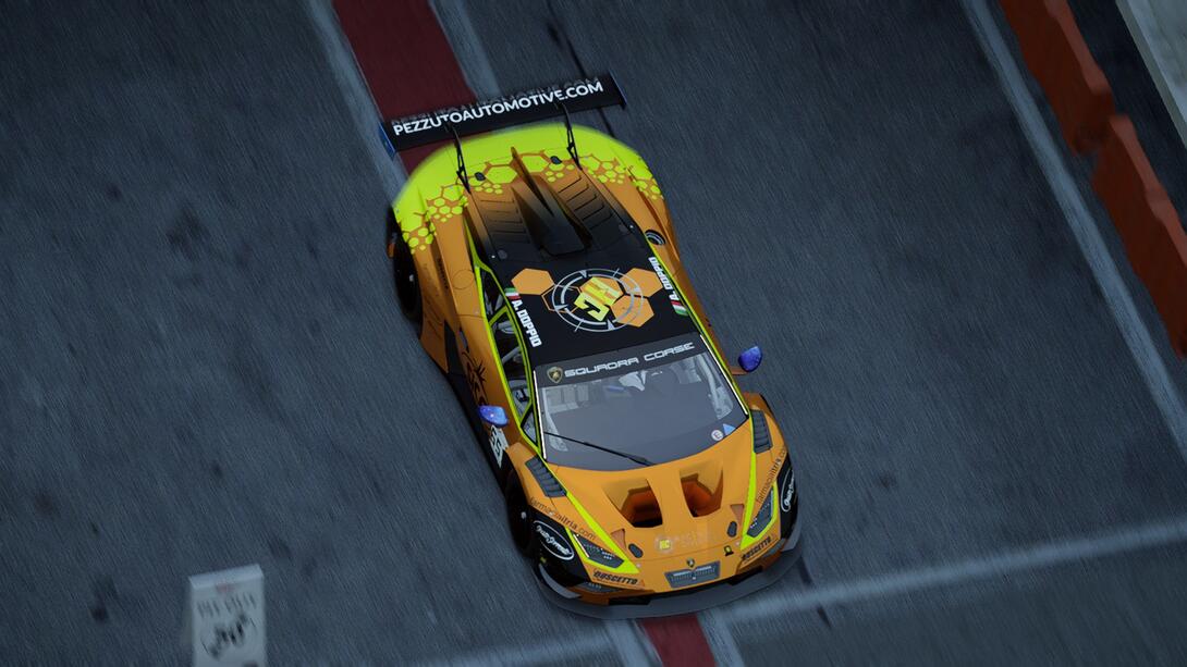 HC Racing Division's Huracan exiting the pits, photo taken in the style of GTA2's Cover