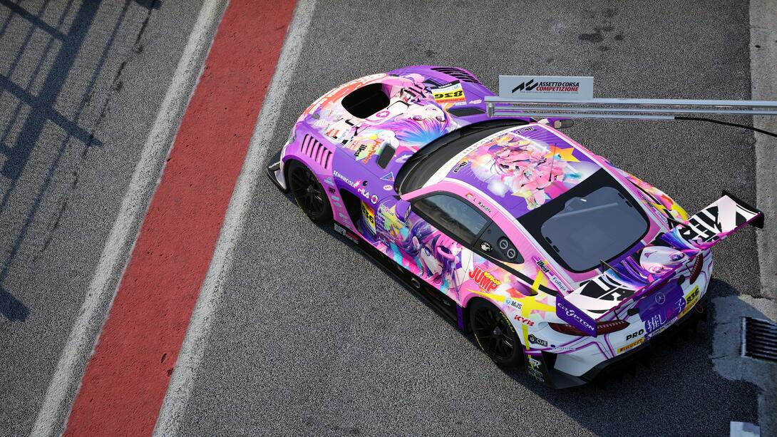Image of the Scuderia Osare Spaventare x Oshi No Ko Mercedes - racing in Season 21 of the SimRacingXP (SRXP) league