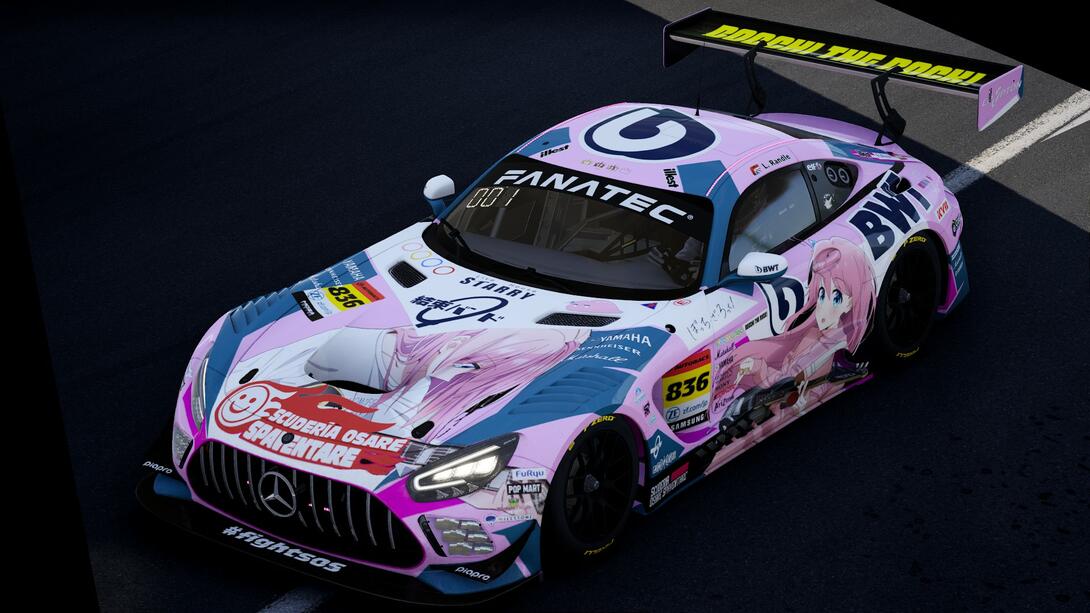 Image of the Scuderia Osare Spaventare x Bocchi The Rock! Mercedes - racing in Season 20 of the SimRacingXP (SRXP) league 