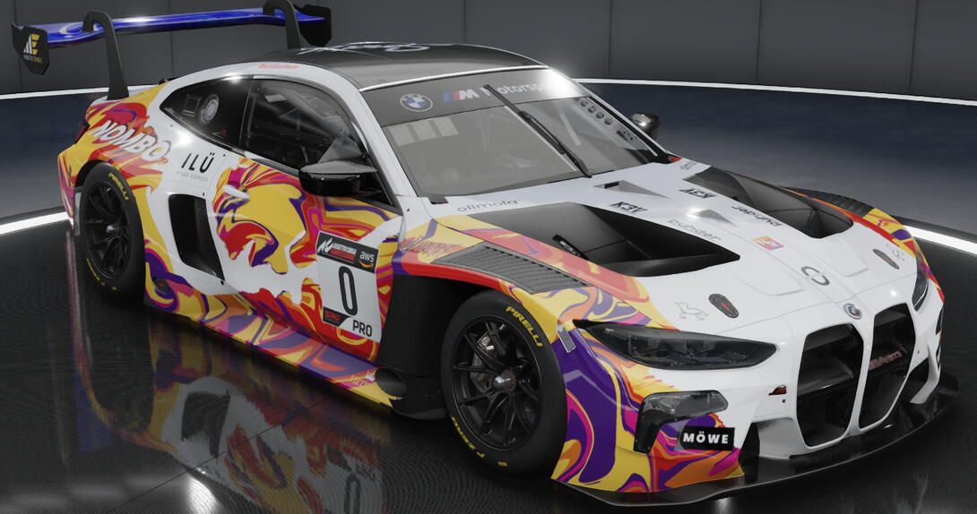 beautiful waves of spezi on a white bmw with a blue paramount+ referenced "panzermount+" rear wing